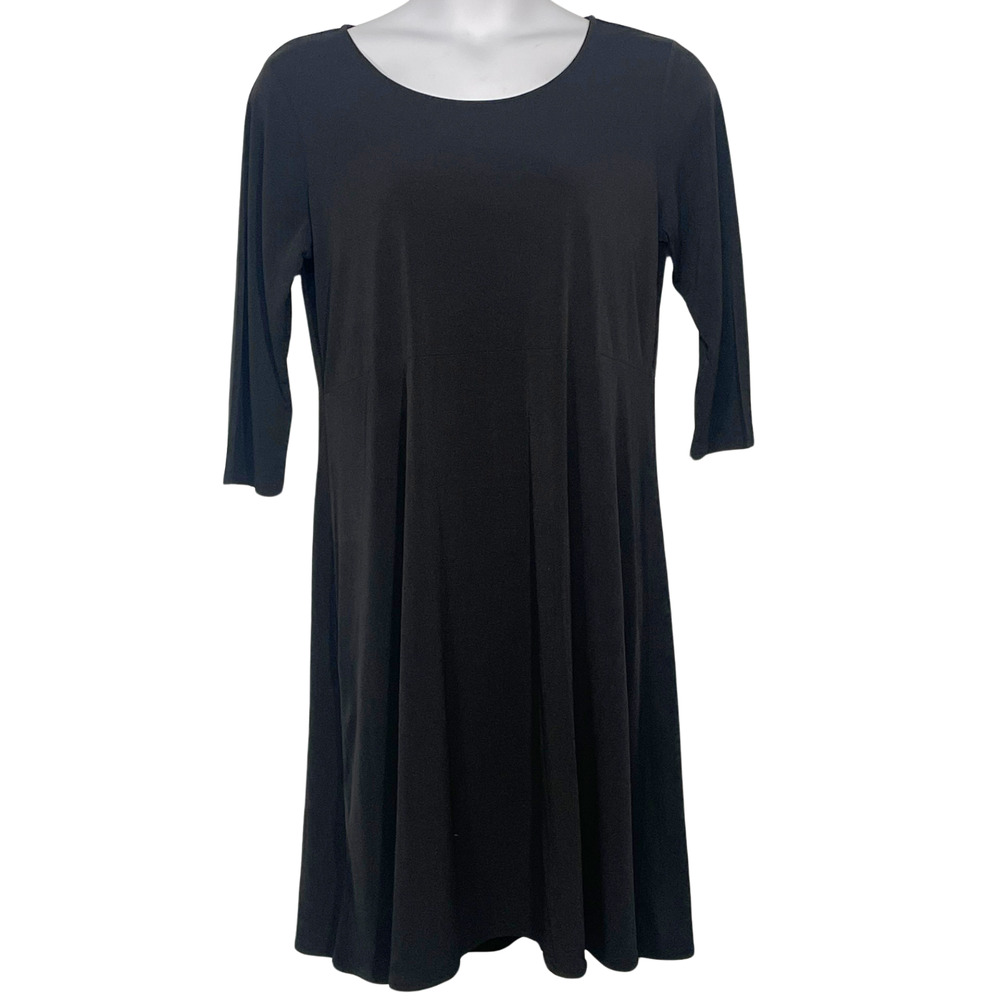 Joan Rivers Sz L Jersey Pullover Dress 3/4 Sleeve Empire Waist Black Lagenlook